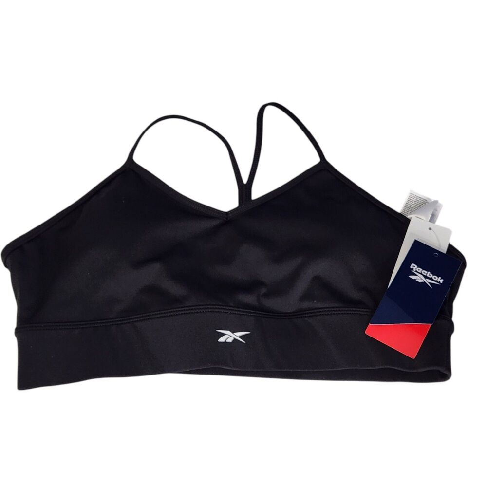 Reebok ID Train Tri Back Sports Bra Size XL Light Support Wirefree Black NWT